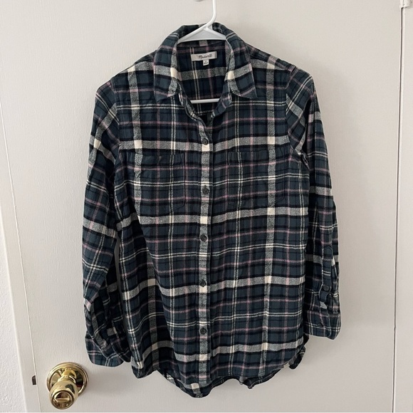 Madewell Flannel Classic Ex-Boyfriend Shirt in Baywood Plaid Green Lane Small - Picture 2 of 13
